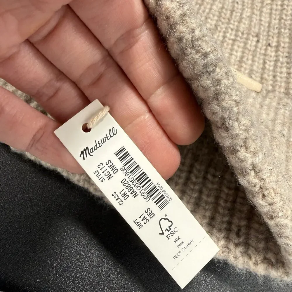 New Madewell Beanie Women's OS One Size 100% Merino Wool Knit Brown